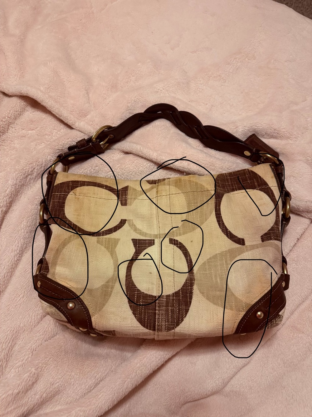Coach Beige and Brown Signature Circle Shoulder Bag - Picture 3 of 5